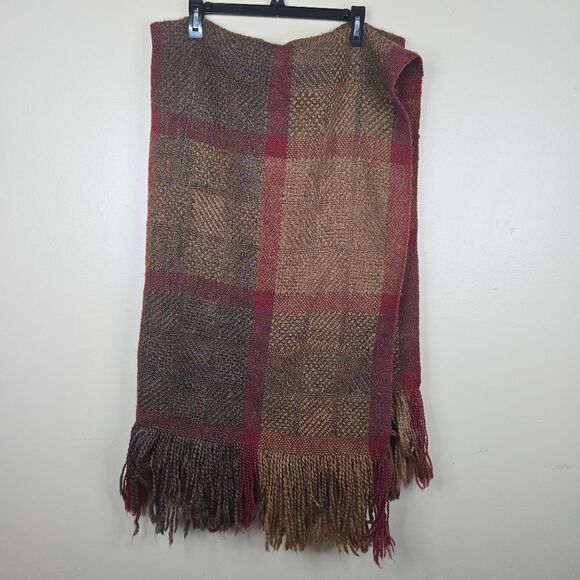 Kennebunk Weavers Throw Blanket Hand Woven USA Fringe Plaid Earth Tones 40 X 70" - Picture 1 of 4
